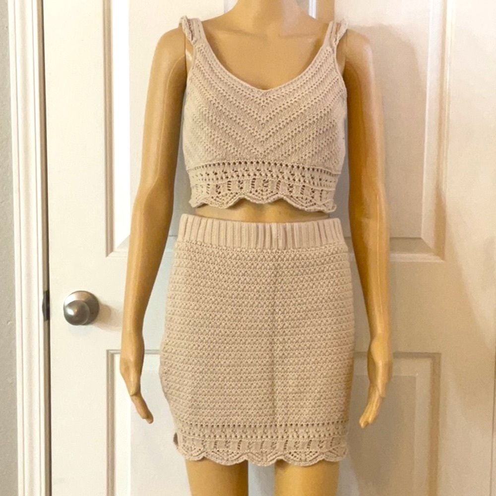Fashion Nova Crochet Knit Matching Skirt Set
